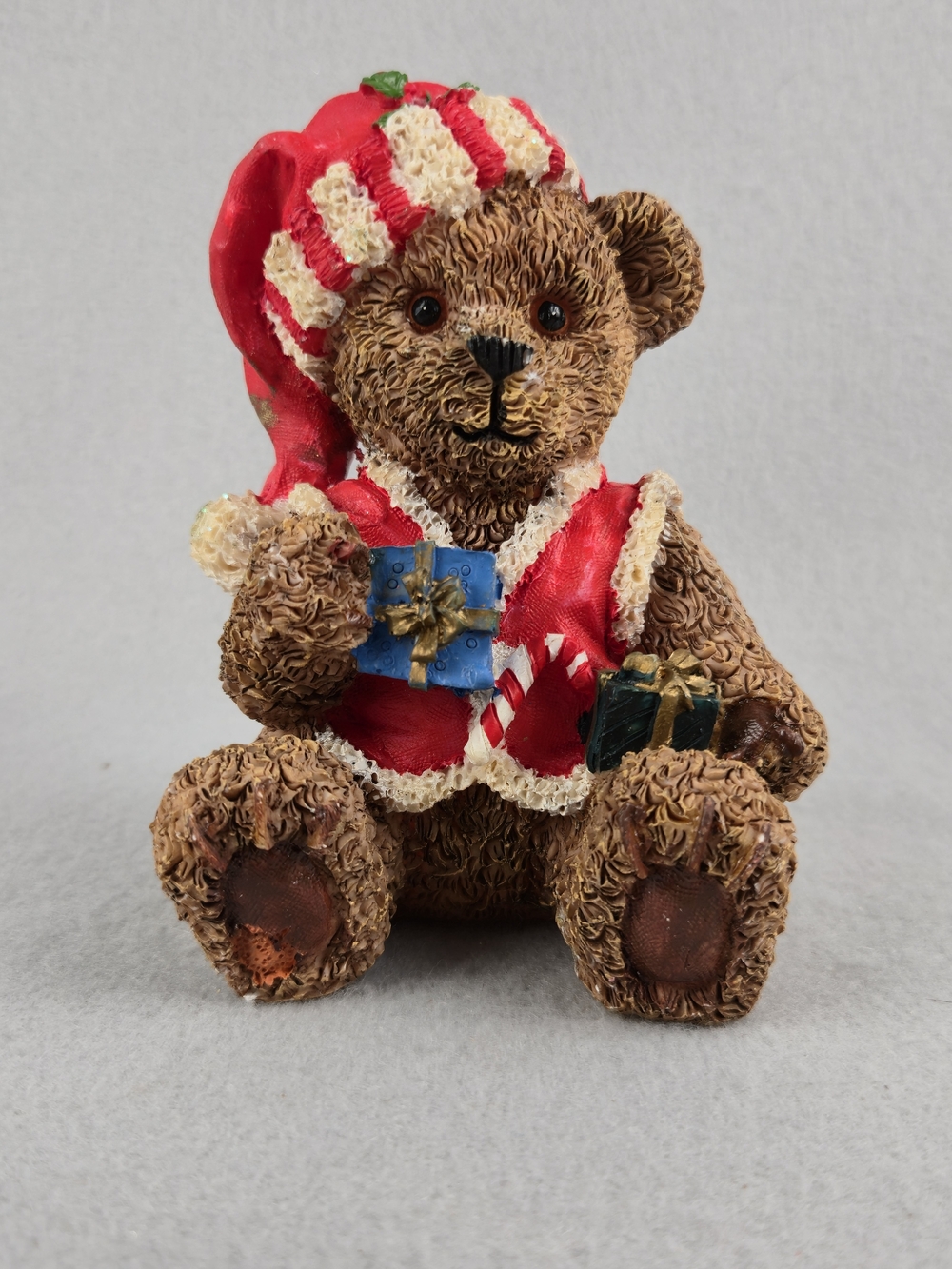 Vintage Christmas Teddy Bear Figurine Resin Santa Bear 4.25"